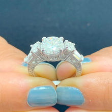 Load image into Gallery viewer, Round Cut Moissanite And Round And Baguettes Cut Sides Engagement Ring Antique Filigree Style Wedding Ring 14k Solid White Gold 2.70ctw
