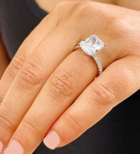 Load image into Gallery viewer, Radiant Cut Moissanite And Round Cut Sides Natural Diamonds Engagement Ring For Her Bridal Wedding Ring Set In 14k Solid White Gold 3.80ctw
