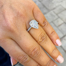 Load image into Gallery viewer, Pear Shape Moissanite And Round Cut Sides Engagement Ring Halo Style Bridal Ring Deco Design Wedding Ring In 14k Solid White Gold 2.50ctw
