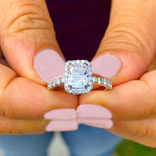 Load image into Gallery viewer, Elongated Cushion Cut Moissanite And Round Cut Sides Engagement Ring Halo Style Bridal Ring Women's Wedding Ring 14k Solid White Gold 2.80ct
