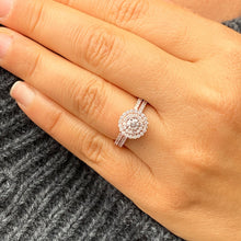 Load image into Gallery viewer, Round Cut Moissanite Engagement Ring And Matching Band Double Halo Wedding Ring And Band 14k Solid Rose Gold Bridal Set Ring And Band 1.30ct
