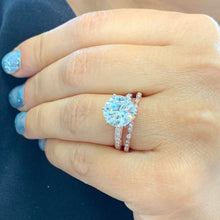 Load image into Gallery viewer, Round Cut Moissanite And Natural Round Cut Sides Diamond Engagement Ring And Matching Band In 14k Solid Rose Gold Wedding Bridal Set 4.50ctw
