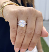 Load image into Gallery viewer, Cushion Cut Moissanite And Round Cut Sides Engagement Ring Halo Style Split Shank Wedding Ring Set In 14k Solid White Gold Bridal Ring 5.70
