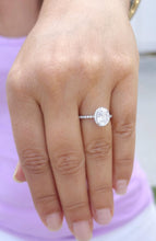 Load image into Gallery viewer, Oval Shape Moissanite Center And Round Cut Sides Engagement Ring Halo Ring Style Wedding Bridal Ring For Her In 14k Solid White Gold 2.60ctw
