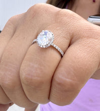 Load image into Gallery viewer, Oval Shape Moissanite Center And Round Cut Sides Engagement Ring Halo Ring Style Wedding Bridal Ring For Her In 14k Solid White Gold 2.60ctw

