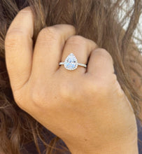 Load image into Gallery viewer, Pear Shape Moissanite And Round Cut Sides Natural Diamonds Engagement Ring In 14k Solid White Gold Bridal Ring Halo Style Wedding Ring 2.50

