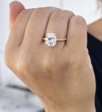 Load image into Gallery viewer, Cushion Cut Moissanite Ring And Round Cut Natural Diamonds Engagement Ring 14K Solid Rose Gold Solitaire Four Prong set Wedding Ring 4.25ctw
