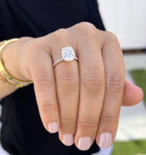 Load image into Gallery viewer, Cushion Cut Moissanite Ring And Round Cut Natural Diamonds Engagement Ring 14K Solid Rose Gold Solitaire Four Prong set Wedding Ring 4.25ctw
