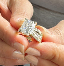 Load image into Gallery viewer, Radiant Cut Center And Round Cut Sides Diamond Sides Engagement Ring IGI Certified 14k Solid And Heavy Yellow Gold Wedding Ring 5.00ct G-VS2
