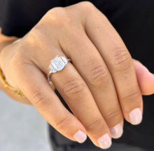 Load image into Gallery viewer, Cushion Cut Center And Half Moon Shape Sides Diamond Engagement Ring IGI Certified 14k Solid White Gold Three Stone Style Ring 2.80ctw F-VS2
