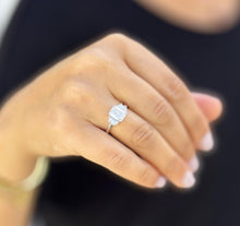 Load image into Gallery viewer, Cushion Cut Center And Half Moon Shape Sides Diamond Engagement Ring IGI Certified 14k Solid White Gold Three Stone Style Ring 2.80ctw F-VS2
