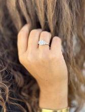 Load image into Gallery viewer, Cushion Cut Center And Half Moon Shape Sides Diamond Engagement Ring IGI Certified 14k Solid White Gold Three Stone Style Ring 2.80ctw F-VS2
