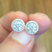 Load image into Gallery viewer, Round Cut Moissanite Stud Earrings Prong Set Bridal Wedding Gif Halo Style Earrings Anniversary Gift For Her 14k Solid White Gold 1.70ctw
