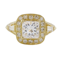 Load image into Gallery viewer, Princess Cut Moissanite and Round Cut Sides Engagement Ring Halo Antique Style 14k Solid Yellow Gold Bridal Ring Prong Wedding Set 2.30ctw
