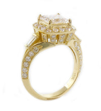 Load image into Gallery viewer, Princess Cut Moissanite and Round Cut Sides Engagement Ring Halo Antique Style 14k Solid Yellow Gold Bridal Ring Prong Wedding Set 2.30ctw
