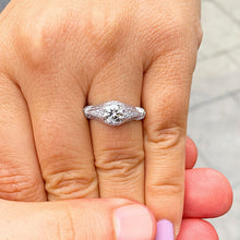 Load image into Gallery viewer, Round Cut Moissanite Engagement Ring Inner Halo Wedding Ring Antique Style Bridal Ring For Her 14k Solid White Gold Propose Ring 1.65ctw
