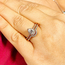 Load image into Gallery viewer, Pear Shape Moissanite And Round Cut Sides Engagement Ring And Matching Band Women's 14k Solid Rose Gold Wedding Bridal Set Halo Style 2.00ct

