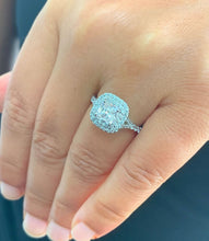 Load image into Gallery viewer, Cushion Cut Moissanite and Round Cut Sides Double Halo Engagement Ring Halo Wedding Ring Women's Bridal Ring 14k Solid White Gold 1.80ctw

