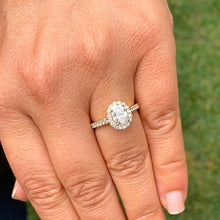 Load image into Gallery viewer, Oval Cut Moissanite and Round Cut Sides Natural Diamond Engagement Ring Halo Style Wedding Ring In 14K Solid Yellow Gold Bridal Ring 1.50ctw

