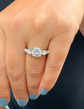 Load image into Gallery viewer, Round Cut Moissanite And Round And Baguettes Cut Sides Engagement Ring Antique Filigree Style Wedding Ring 14k Solid White Gold 2.70ctw
