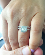 Load image into Gallery viewer, Cushion Cut Moissanite and Round Cut Sides Engagement Ring And Matching Band In 14K Solid White Gold Halo Style Wedding Bridal Set 1.75ctw
