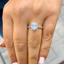Load image into Gallery viewer, Elongated Cushion Cut Moissanite And Round Cut Sides Engagement Ring Halo Style Bridal Ring Women's Wedding Ring 14k Solid White Gold 2.80ct
