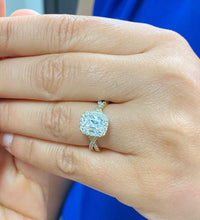 Load image into Gallery viewer, Cushion Cut Moissanite And Round Cut Sides Engagement Ring In 14k Solid Yellow Gold Bridal Ring Halo Twisted Shank Style Wedding Ring 2.25ct
