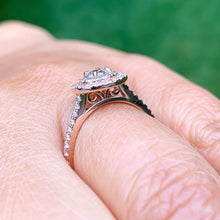 Load image into Gallery viewer, Round Cut Moissanite Engagement Ring And Matching Band Double Halo Wedding Ring And Band 14k Solid Rose Gold Bridal Set Ring And Band 1.30ct
