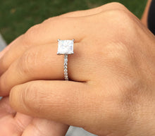 Load image into Gallery viewer, Princess Cut Moissanite and Round Cut Sides Natural Diamond Engagement Ring 14k Solid White Gold Wedding Ring Minimalist Bridal Ring 1.60ctw
