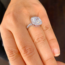 Load image into Gallery viewer, Cushion Cut Moissanite and Round Cut Sides Natural Diamond Engagement Ring Halo Style In 14k Solid White Gold Bridal Wedding Ring 5.50ctw
