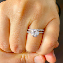 Load image into Gallery viewer, Cushion Cut Moissanite and Round Cut Sides Engagement Ring And Matching Band In 14K Solid White Gold Wedding Ring Halo Bridal Ring 1.75ctw
