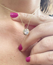 Load image into Gallery viewer, Round Cut Moissanite Pendant And Chain Solitaire Minimalist Dainty Bezel Set 14k Solid Yellow Gold Necklace And Chain Wedding Gift 1.00ct
