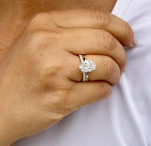 Load image into Gallery viewer, Oval Shape Moissanite And Round Cut Sides Engagement Ring And Matching Band 14k Solid Yellow Gold Bridal Ring Solitaire Wedding Ring 3.30ctw
