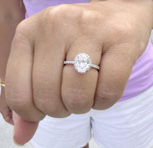 Load image into Gallery viewer, Oval Shape Moissanite Center And Round Cut Sides Engagement Ring Halo Ring Style Wedding Bridal Ring For Her In 14k Solid White Gold 2.60ctw
