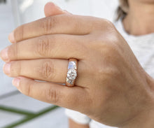 Load image into Gallery viewer, Round Cut Moissanite Semi Bezel Style Engagement Ring Women's Bridal Ring Set In 14K Solid And Heavy Rose Gold Wedding Ring For Her 1.06ctw
