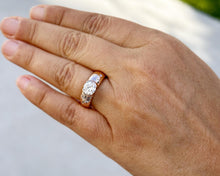 Load image into Gallery viewer, Round Cut Moissanite Semi Bezel Style Engagement Ring Women's Bridal Ring Set In 14K Solid And Heavy Rose Gold Wedding Ring For Her 1.06ctw
