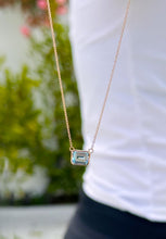 Load image into Gallery viewer, Emerald Cut Natural Blue Topaz Bezel Solitaire Necklace Chain Pendant Minimalist Dainty 14k Solid Rose Gold Bridal Anniversary Gift 2.00ct
