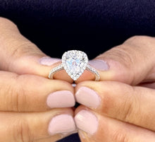Load image into Gallery viewer, Pear Shape Moissanite And Round Cut Sides Natural Diamonds Engagement Ring In 14k Solid White Gold Bridal Ring Halo Style Wedding Ring 2.50
