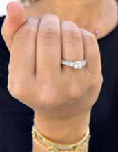 Load image into Gallery viewer, Princess Cut Moissanite And Round Cut Sides Engagement Ring Antique Style Wedding Bridal Ring Three Stone Style In 14k Solid White Gold 1.60
