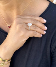 Load image into Gallery viewer, Cushion Cut Moissanite Ring And Round Cut Natural Diamonds Engagement Ring 14K Solid Rose Gold Solitaire Four Prong set Wedding Ring 4.25ctw
