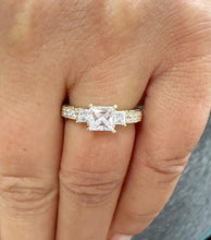 Load image into Gallery viewer, Princess Cut Moissanite And Round Cut Engagement Ring Antique Style In 14k Solid Yellow Gold Wedding Ring Three Stone Style Bridal Ring 1.60
