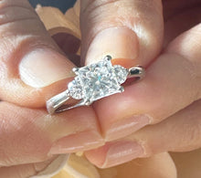 Load image into Gallery viewer, Princess Shape Center And Round Cut Sides Moissanite Engagement Ring Three Stone Ring Style 14K Solid White Gold Wedding Bridal Ring 2.00ctw
