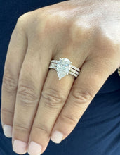 Load image into Gallery viewer, Pear Shape Moissanite And Round Cut Sides Cvd Diamonds Engagement Ring And Two Bands 14k Solid Yellow Gold Inner Halo Style Ring 4.00ctw
