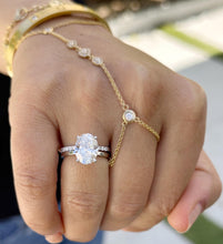 Load image into Gallery viewer, Oval Shape Moissanite And Round Cut Sides Engagement Ring And Matching Band 14k Solid White Gold Bridal Ring Solitaire Wedding Ring 3.20ctw
