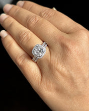 Load image into Gallery viewer, Cushion Cut And Round Cut Sides Diamond Engagement Ring And Band IGI Certified 14k White Solid Gold Wedding Set Bezel Bridal Set 3.70ctw
