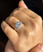 Load image into Gallery viewer, Cushion Cut And Round Cut Sides Diamond Engagement Ring And Band IGI Certified 14k White Solid Gold Wedding Set Bezel Bridal Set 3.70ctw
