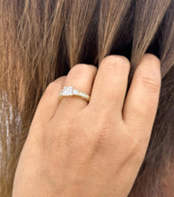 Load image into Gallery viewer, Princess Cut Moissanite And Round Cut Sides Engagement Ring Antique Style 14k Solid Yellow Gold Wedding Bridal Ring Three Stone Style 1.60ct
