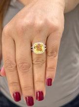 Load image into Gallery viewer, Cushion Cut Yellow Citrine and Round Cut Sides Natural Diamond Ring Split Shank halo Style Ring 14K Solid Yellow Gold Righ Hand Ring 5.70ctw
