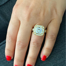 Load image into Gallery viewer, Asscher Cut Moissanite and Round Cut Sides Bezel Set Engagement Ring Halo Filigree Set In 14k Solid and Heavy Yellow Gold Bridal Ring 4.60ct
