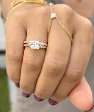 Load image into Gallery viewer, GIA Certified Natural Princess Cut And Round Cut Sides Diamonds Engagement Ring And Matching Band 14k Yellow Gold Wedding Bridal Ring 1.85ct
